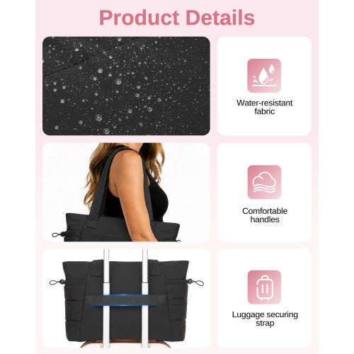 Womens 2 Piece Water Repellent Tote Bag Set With Laptop Compartment Black | Neil's Luggage Store