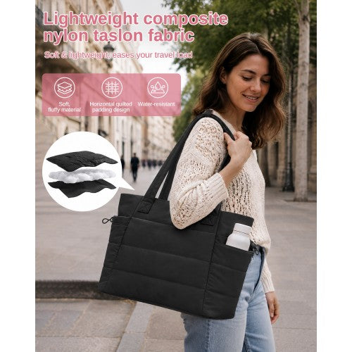 Womens 2 Piece Water Repellent Tote Bag Set With Laptop Compartment Black | Neil's Luggage Store