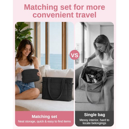Womens 2 Piece Water Repellent Tote Bag Set With Laptop Compartment Black | Neil's Luggage Store