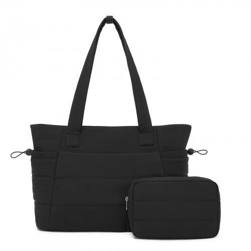 Womens 2 Piece Water Repellent Tote Bag Set With Laptop Compartment Black | Neil's Luggage Store