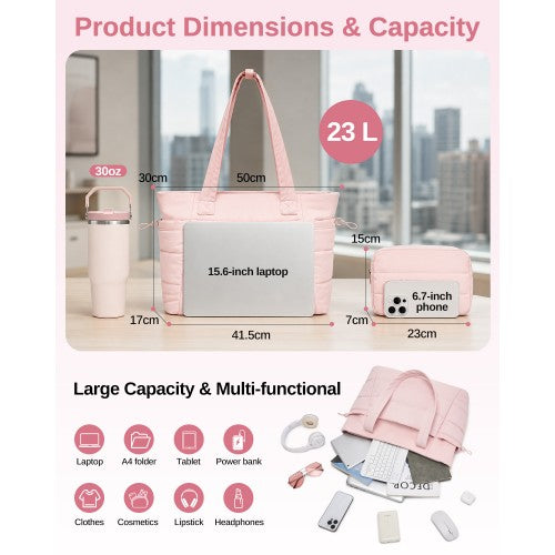 Women 2 Piece Water Repellent Tote Bag Set With Laptop Compartment Pink | Neil's Luggage Store