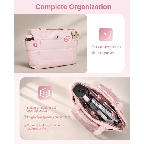 Women 2 Piece Water Repellent Tote Bag Set With Laptop Compartment Pink | Neil's Luggage Store