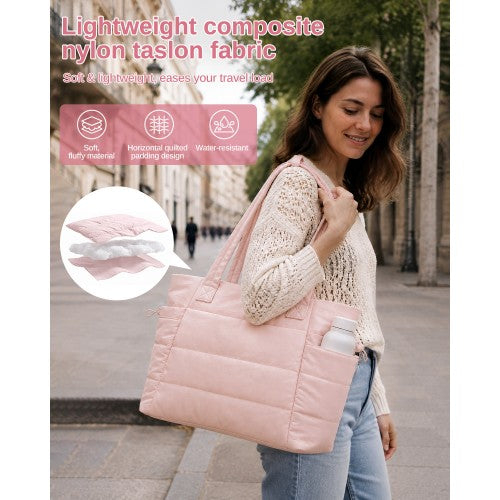 Women 2 Piece Water Repellent Tote Bag Set With Laptop Compartment Pink | Neil's Luggage Store