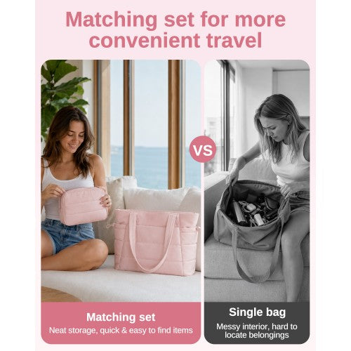 Women 2 Piece Water Repellent Tote Bag Set With Laptop Compartment Pink | Neil's Luggage Store