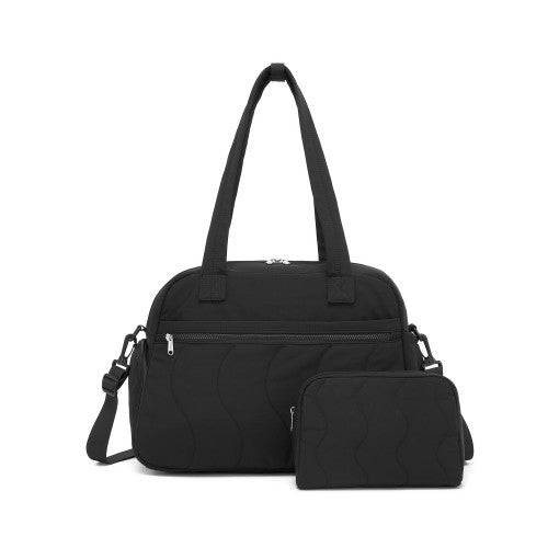 Lightweight 24L Quilted Women Travel Bag Set With Shoe Compartment Black | Neil's Luggage Store