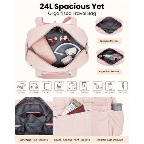 Lightweight Quilted 24L Women Travel Bag Set With Shoe Compartment Pink | Neil's Luggage Store