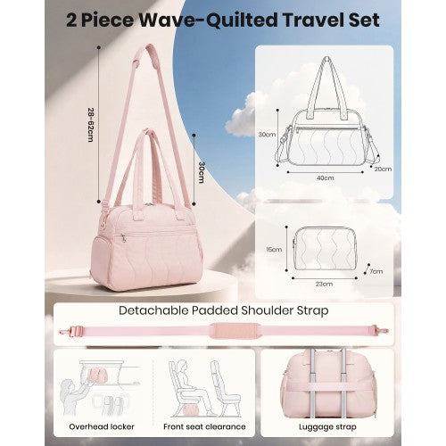 Lightweight Quilted 24L Women Travel Bag Set With Shoe Compartment Pink | Neil's Luggage Store