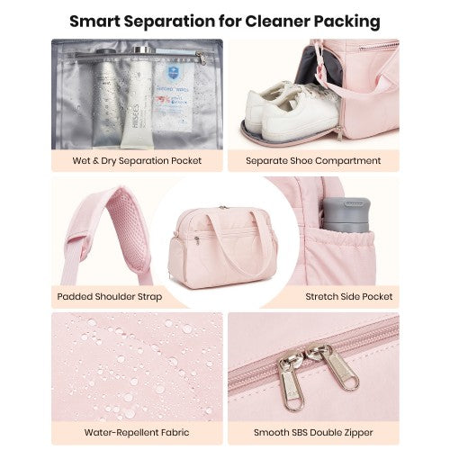 Lightweight Quilted 24L Women Travel Bag Set With Shoe Compartment Pink | Neil's Luggage Store