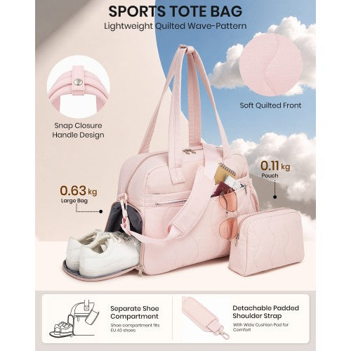 Lightweight Quilted 24L Women Travel Bag Set With Shoe Compartment Pink | Neil's Luggage Store