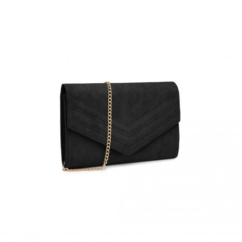 WTM2432 - Miss Lulu Luxurious Envelope-Style Evening Clutch with Elegant Detachable Metal Chain Strap - Black | Neil's Luggage Store