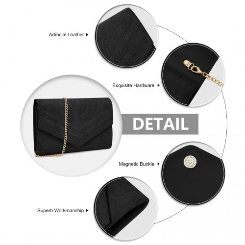 WTM2432 - Miss Lulu Luxurious Envelope-Style Evening Clutch with Elegant Detachable Metal Chain Strap - Black | Neil's Luggage Store