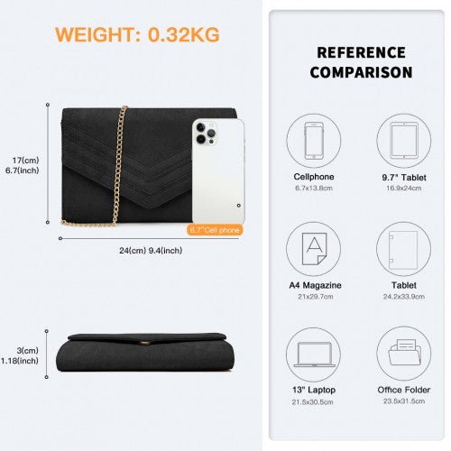 WTM2432 - Miss Lulu Luxurious Envelope-Style Evening Clutch with Elegant Detachable Metal Chain Strap - Black | Neil's Luggage Store