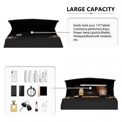 WTM2432 - Miss Lulu Luxurious Envelope-Style Evening Clutch with Elegant Detachable Metal Chain Strap - Black | Neil's Luggage Store