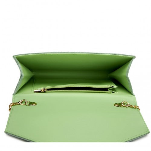 WTM2432 - Miss Lulu Luxurious Envelope-Style Evening Clutch with Elegant Detachable Metal Chain Strap - Green | Neil's Luggage Store