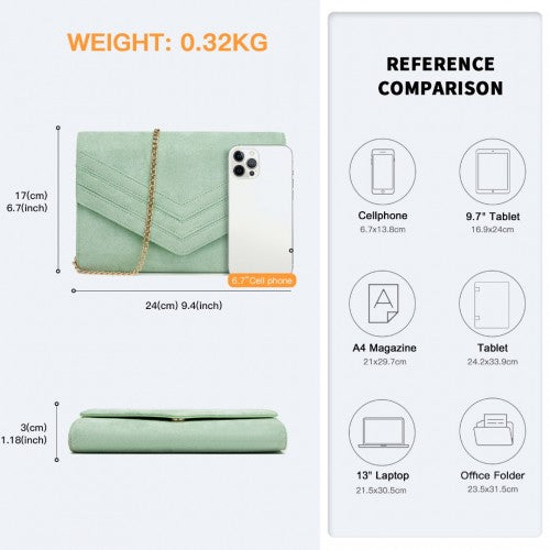 WTM2432 - Miss Lulu Luxurious Envelope-Style Evening Clutch with Elegant Detachable Metal Chain Strap - Green | Neil's Luggage Store