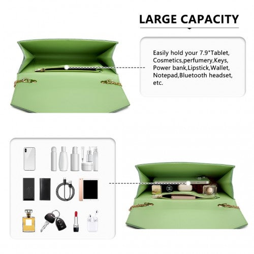 WTM2432 - Miss Lulu Luxurious Envelope-Style Evening Clutch with Elegant Detachable Metal Chain Strap - Green | Neil's Luggage Store