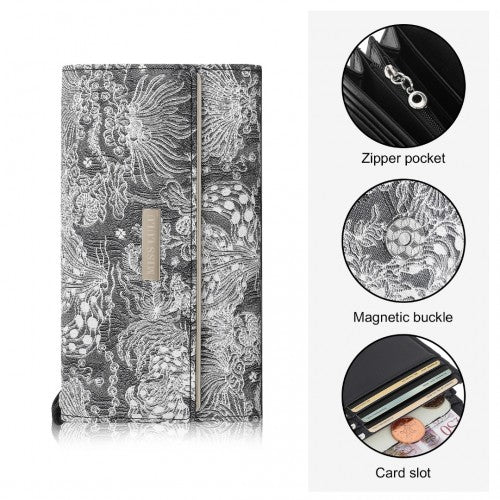 WTM2448 - Miss Lulu Elegant Women's Long Purse with Detachable Wrist Strap And Multi-Card Organizer - Black | Neil's Luggage Store