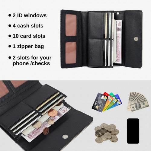 WTM2448 - Miss Lulu Elegant Women's Long Purse with Detachable Wrist Strap And Multi-Card Organizer - Black | Neil's Luggage Store