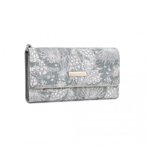 WTM2448 - Miss Lulu Elegant Women's Long Purse with Detachable Wrist Strap And Multi-Card Organizer - Grey | Neil's Luggage Store