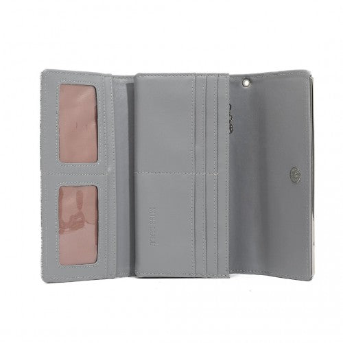 WTM2448 - Miss Lulu Elegant Women's Long Purse with Detachable Wrist Strap And Multi-Card Organizer - Grey | Neil's Luggage Store