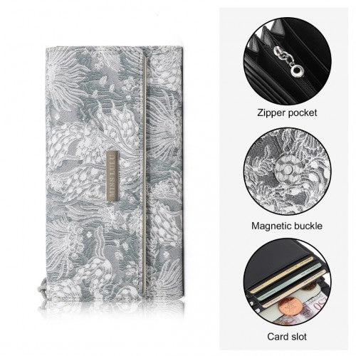 WTM2448 - Miss Lulu Elegant Women's Long Purse with Detachable Wrist Strap And Multi-Card Organizer - Grey | Neil's Luggage Store