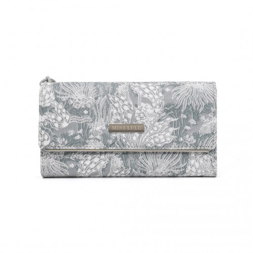 WTM2448 - Miss Lulu Elegant Women's Long Purse with Detachable Wrist Strap And Multi-Card Organizer - Grey | Neil's Luggage Store