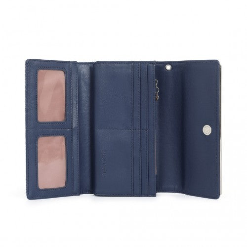 WTM2448 - Miss Lulu Elegant Women's Long Purse with Detachable Wrist Strap And Multi-Card Organizer - Navy | Neil's Luggage Store