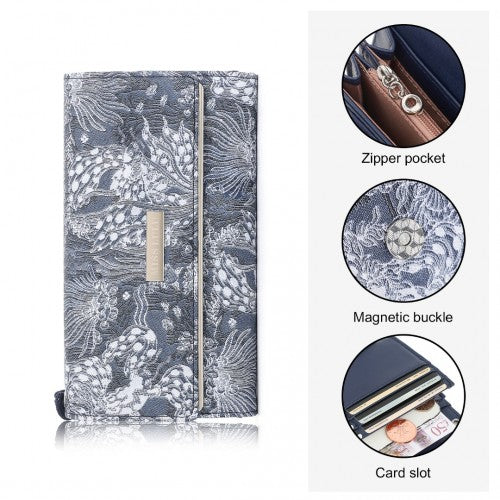 WTM2448 - Miss Lulu Elegant Women's Long Purse with Detachable Wrist Strap And Multi-Card Organizer - Navy | Neil's Luggage Store