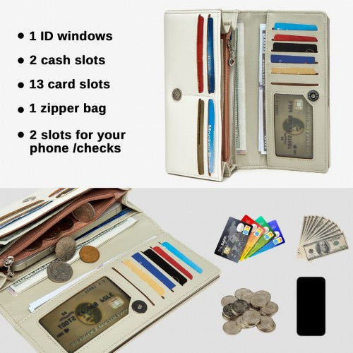 WTM2454 - Miss Lulu Sleek and Elegant Long Wallet for Women– A Timeless Accessory - White | Neil's Luggage Store