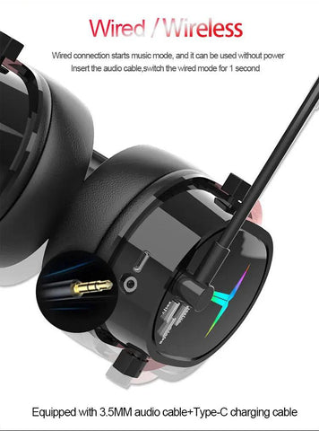 2.4G wireless PC gaming headset headphones microphone led light up