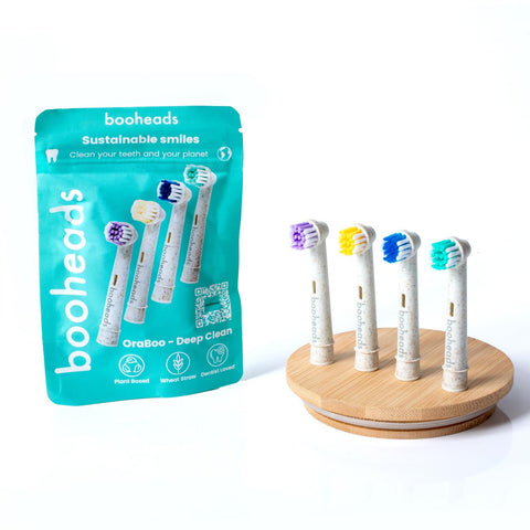 Wheat straw plant-based eco-friendly electric toothbrush heads compatible with OralB, multicolor set of four