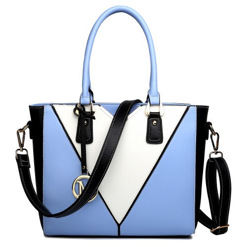 LG1641 - Miss Lulu Leather Look V-Shape Shoulder Handbag - Blue | Neil's Luggage Store