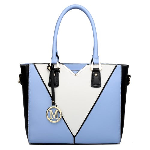 LG1641 - Miss Lulu Leather Look V-Shape Shoulder Handbag - Blue | Neil's Luggage Store