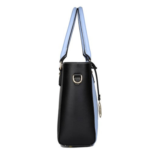 LG1641 - Miss Lulu Leather Look V-Shape Shoulder Handbag - Blue | Neil's Luggage Store