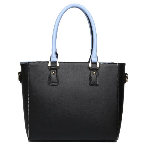 LG1641 - Miss Lulu Leather Look V-Shape Shoulder Handbag - Blue | Neil's Luggage Store