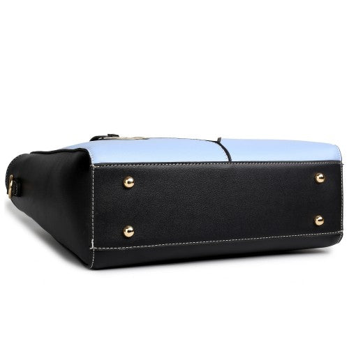 LG1641 - Miss Lulu Leather Look V-Shape Shoulder Handbag - Blue | Neil's Luggage Store