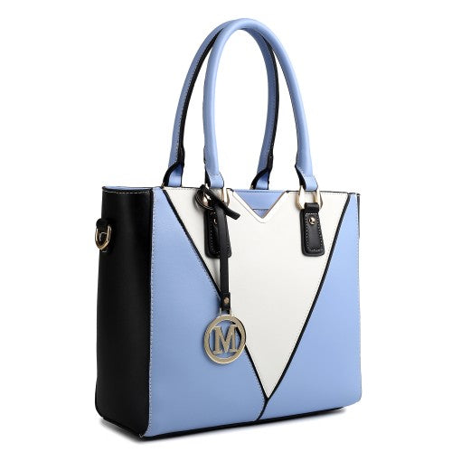 LG1641 - Miss Lulu Leather Look V-Shape Shoulder Handbag - Blue | Neil's Luggage Store