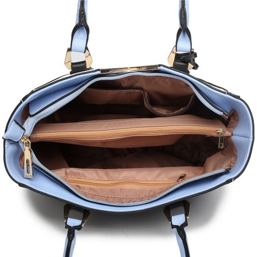 LG1641 - Miss Lulu Leather Look V-Shape Shoulder Handbag - Blue | Neil's Luggage Store