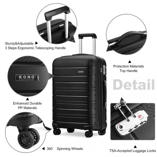 K2091L - Kono Multi Texture Hard Shell PP Suitcase 3 Pieces Set - Classic Collection - Black | Neil's Luggage Store