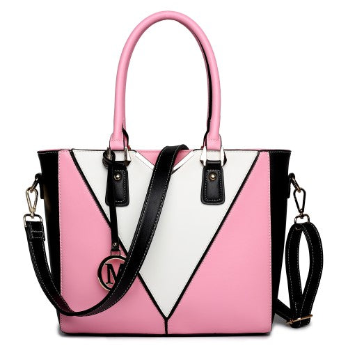 LG1641 - Miss Lulu Leather Look V-Shape Shoulder Handbag - Pink | Neil's Luggage Store