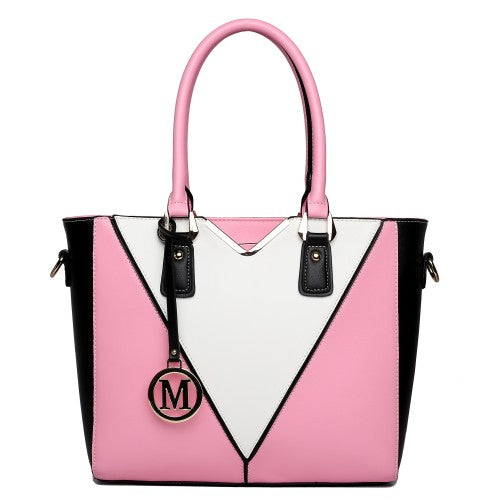 LG1641 - Miss Lulu Leather Look V-Shape Shoulder Handbag - Pink | Neil's Luggage Store