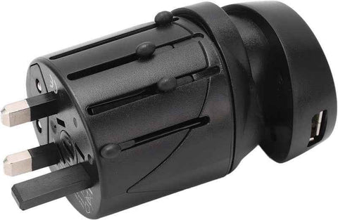 Universal World Travel Plug Adapter USB-A Plus and Charger US UK EU AUS Black