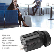 Universal World Travel Plug Adapter USB-A Plus and Charger US UK EU AUS Black