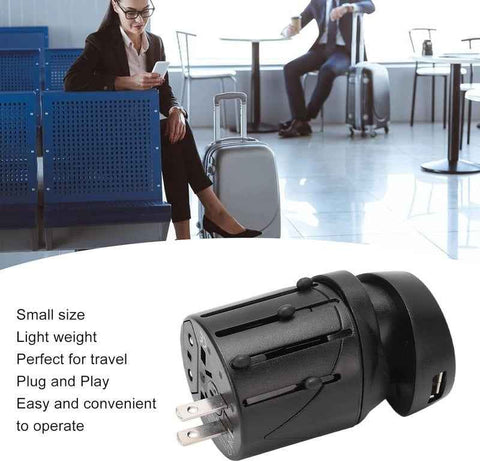Universal World Travel Plug Adapter USB-A Plus and Charger US UK EU AUS Black