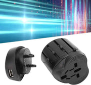 Universal World Travel Plug Adapter USB-A Plus and Charger US UK EU AUS Black
