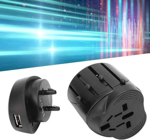 Universal World Travel Plug Adapter USB-A Plus and Charger US UK EU AUS Black