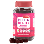 Vegan hair, skin, and nail gummies in strawberry flavor with multivitamins and antioxidants for beauty and health.